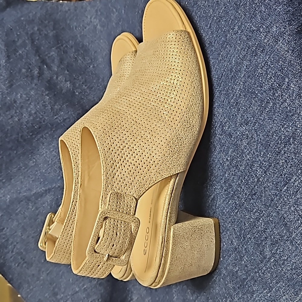 Ecco Block Heel Shimmer Sandals